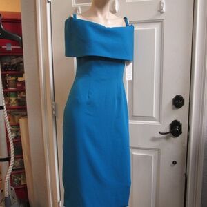 NEW $523.00 Catherine Regehr Off Shoulder Teal Sheath Dress Sz 6  kanyeiwest
